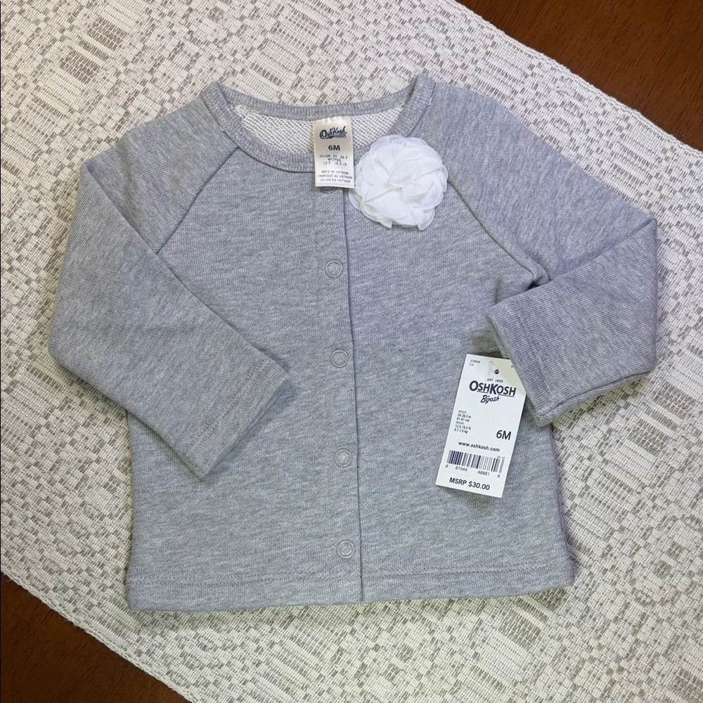 OshKosh B'gosh Light Gray Baby Sweater with White Flower
